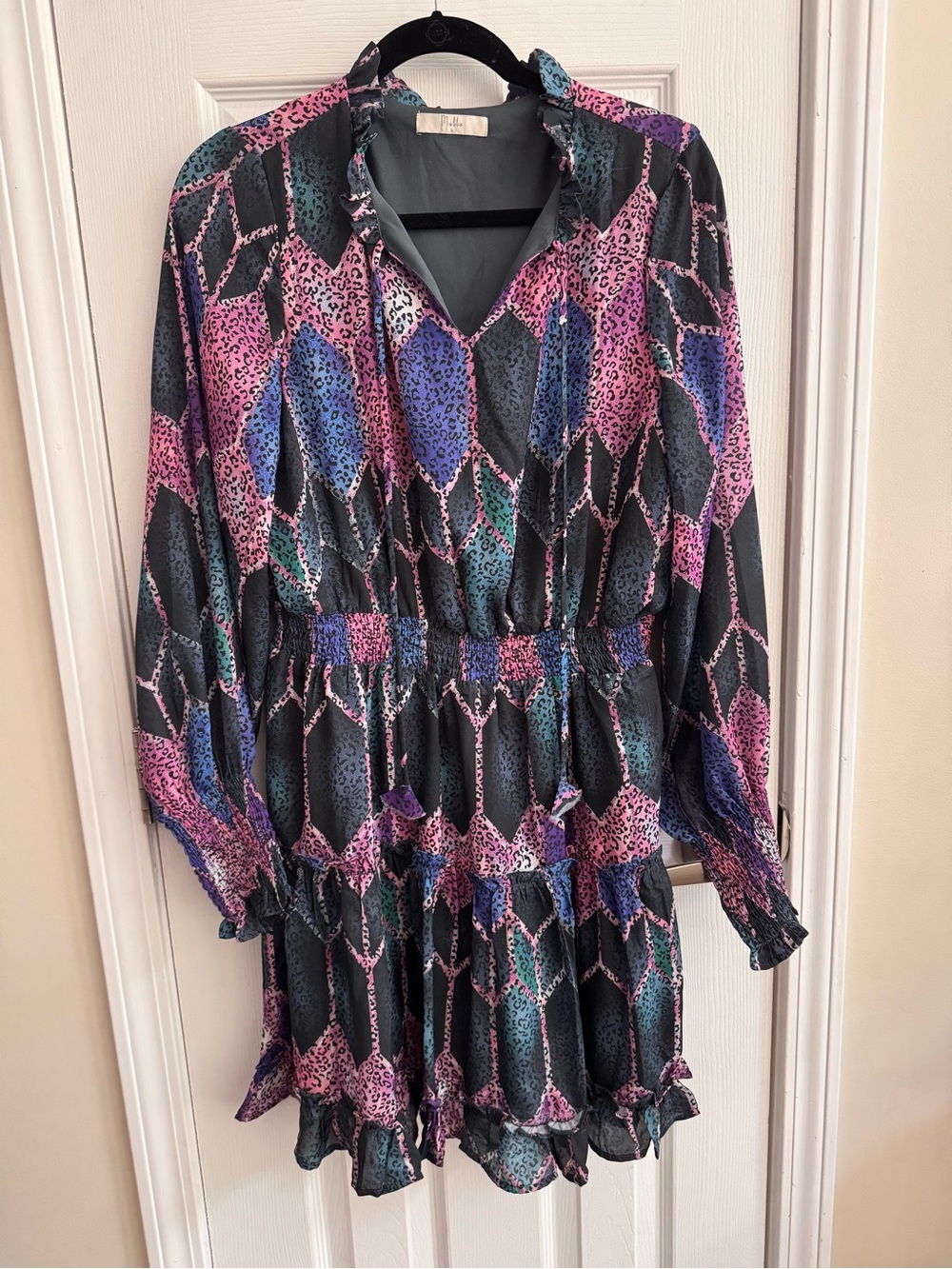 MULLA Long Sleeve Animal Print Geometric Multi Colored Dress Size Large